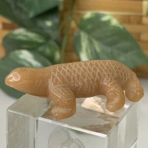 Carved Orange Aventurine Lizard Figurine Crystal Reptile Gemstone Carving 2"x1"